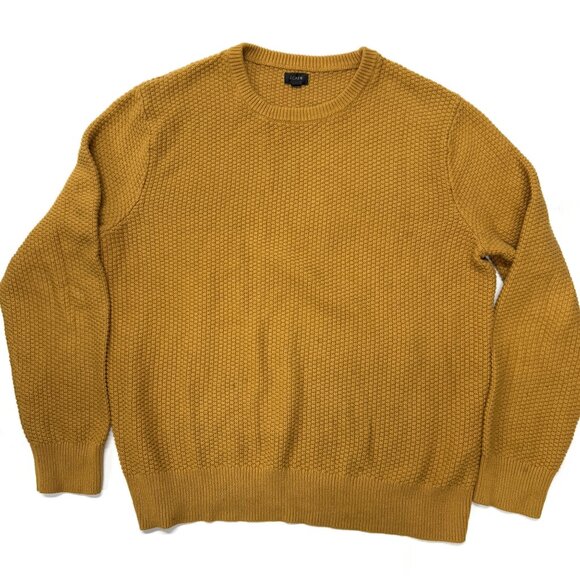 J Crew Mens Crewneck Sweater Cotton Checker Stitch XL Yellow Gold Pullover - Picture 1 of 8